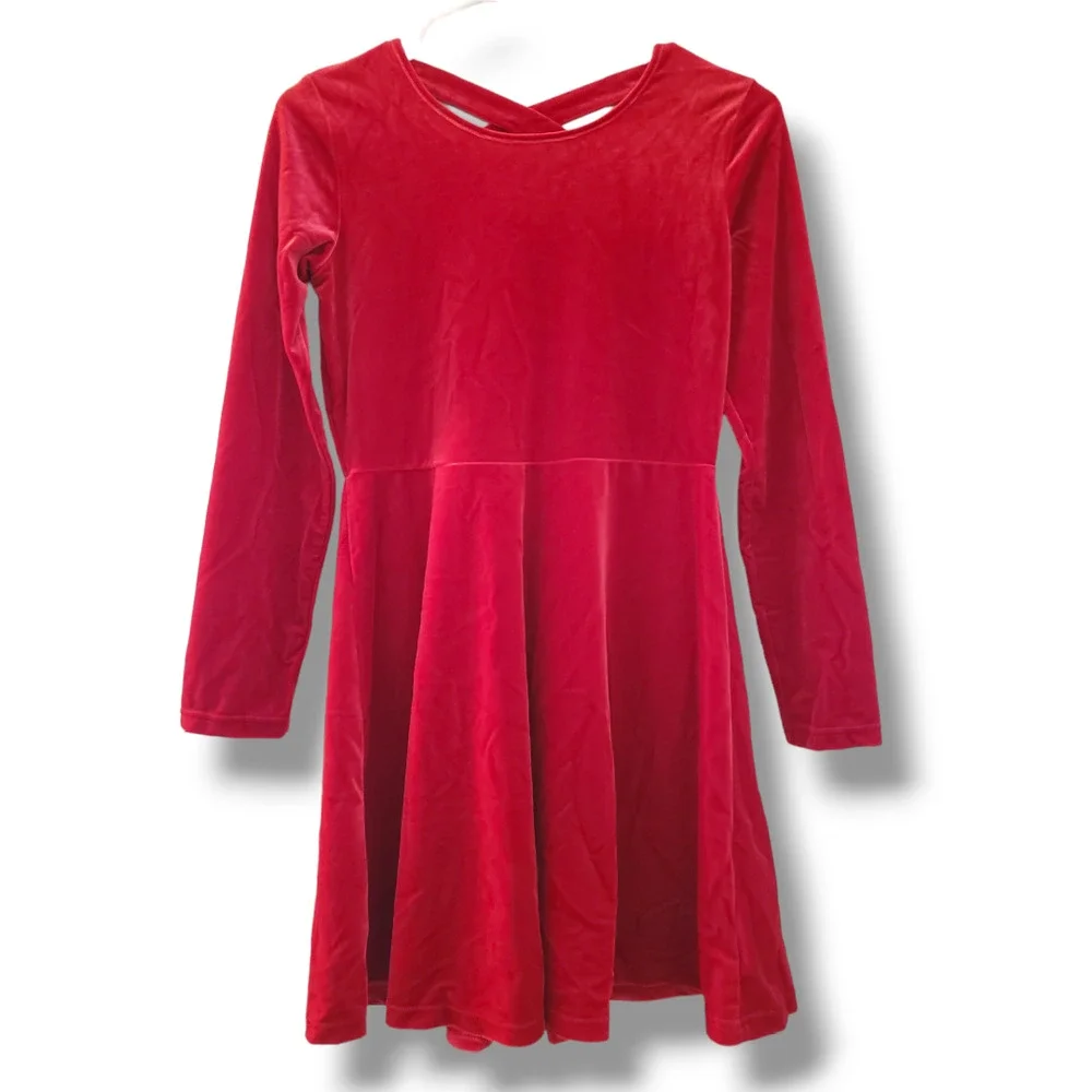 Childrens Place Girls XL 14 Red Velvet Cross Back Dress Fit & Flare